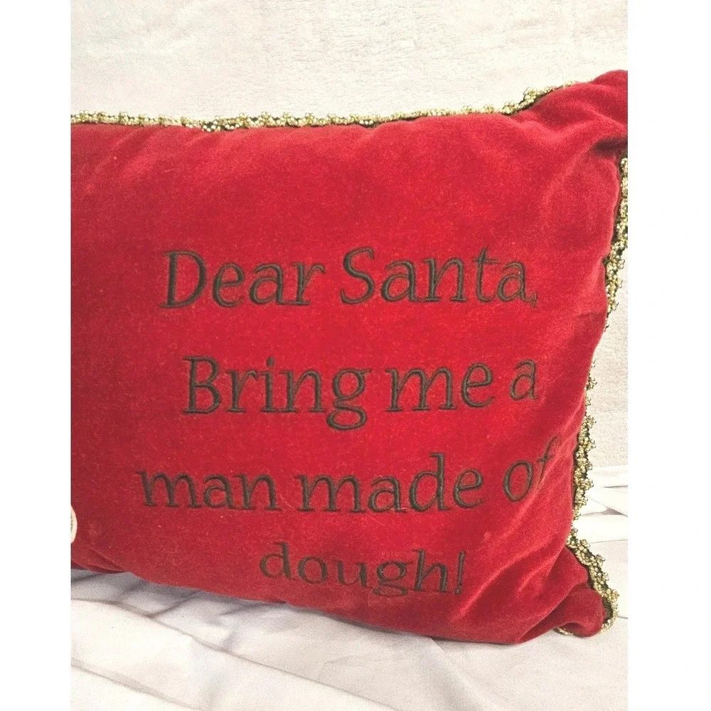 Red Velvet‎ Christmas Throw Pillow Gingerbread Man Dear Santa Man Made of Dough